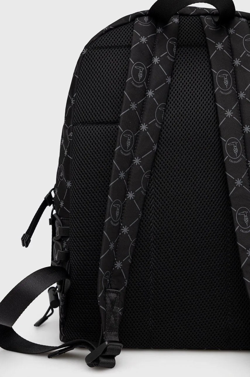 Trussardi men's backpack, black, large patterned