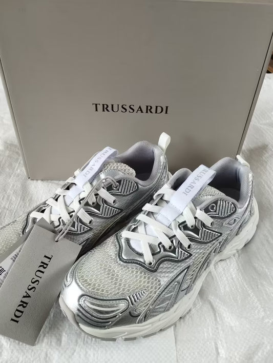 Trussardi Men Metallic Silver Sneaker